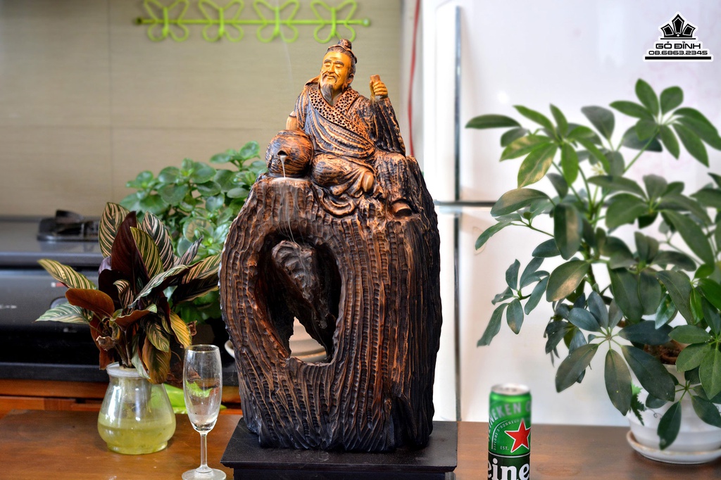 Tượng Thần Trà Lục Vũ Gỗ Bách Xanh Cao 62 Ngang 28 Sâu 11 (cm) 1