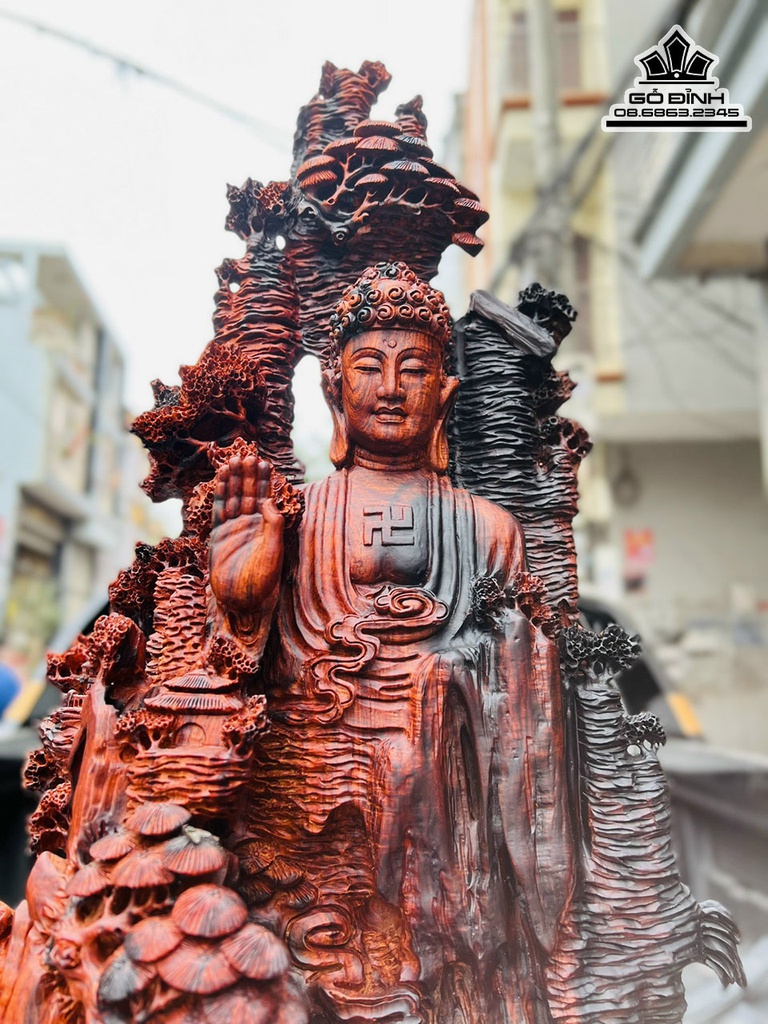 Tượng Nhất Tâm Bái Phật Gỗ Trắc Cao 96 Ngang 37 Sâu 25 (cm) 9