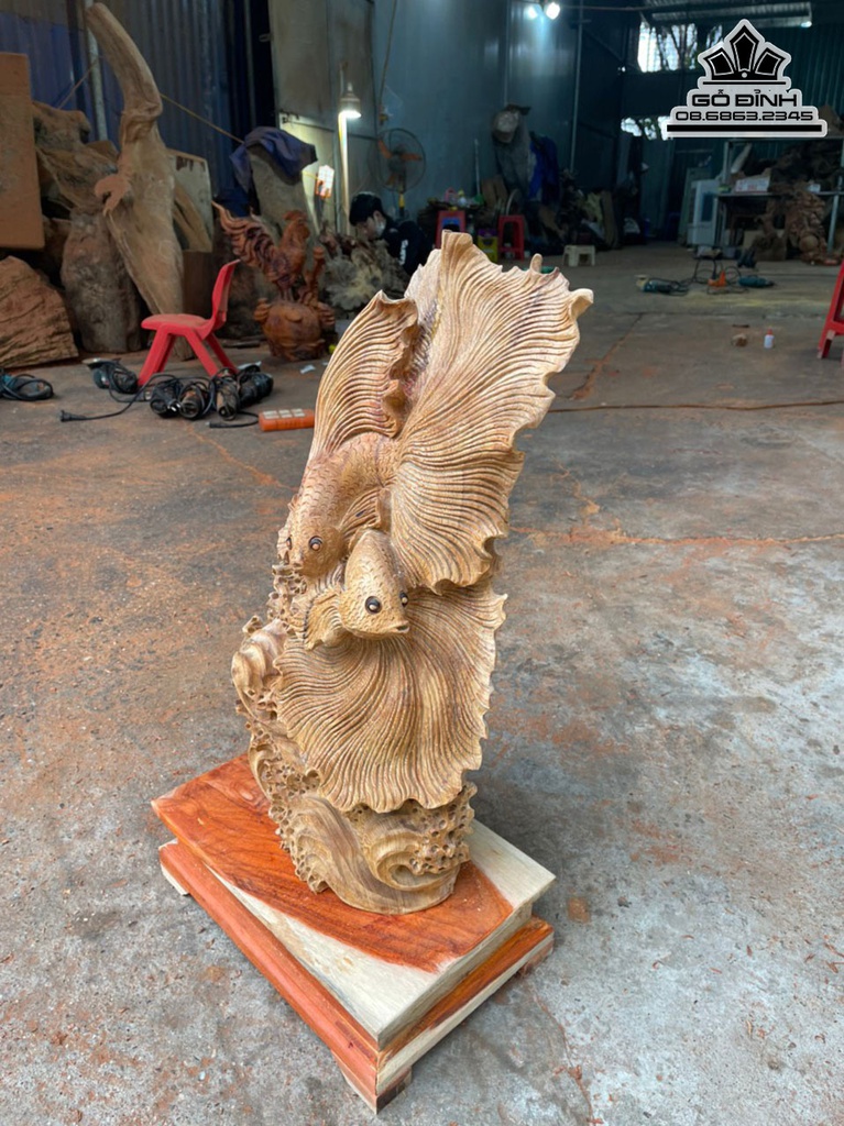 Tượng Cá Xiêm Gỗ Ngọc Am Cao 56 Ngang 34 Sâu 16 (cm) 0