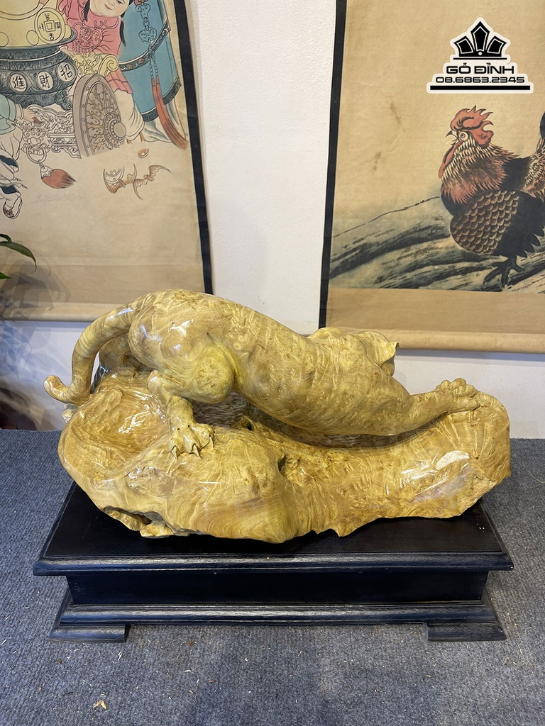 Tượng Hổ Gỗ Nu Kháo Cao 27 Ngang 55 Sâu 27 (cm) 3