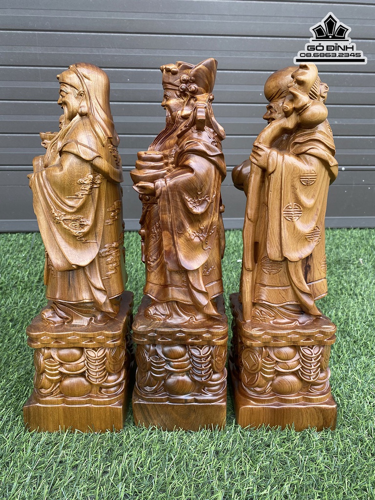 Tượng Phúc Lộc Thọ Gỗ Bách Xanh Cao 39.5 Ngang 12.5 Sâu 11 (cm) 1