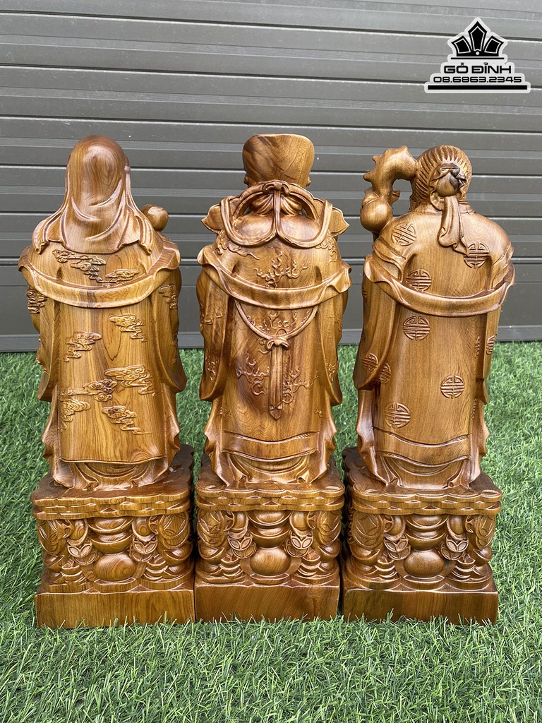 Tượng Phúc Lộc Thọ Gỗ Bách Xanh Cao 39.5 Ngang 12.5 Sâu 11 (cm) 3