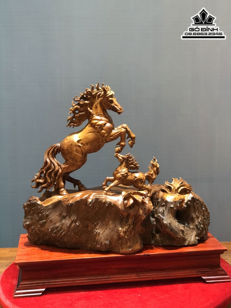 Tượng Ngựa Mẫu Tử Gỗ Ngọc  Am Cao 63 Ngang 58 Sâu 27 (cm) 1