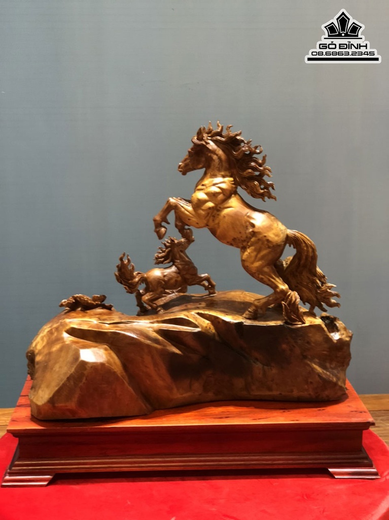 Tượng Ngựa Mẫu Tử Gỗ Ngọc  Am Cao 63 Ngang 58 Sâu 27 (cm) 2
