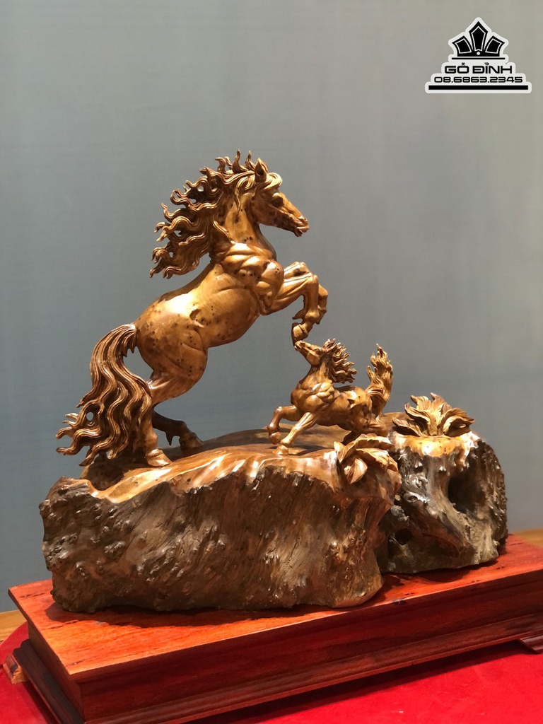 Tượng Ngựa Mẫu Tử Gỗ Ngọc  Am Cao 63 Ngang 58 Sâu 27 (cm) 3