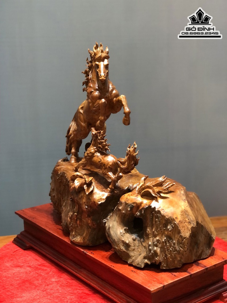 Tượng Ngựa Mẫu Tử Gỗ Ngọc  Am Cao 63 Ngang 58 Sâu 27 (cm) 4