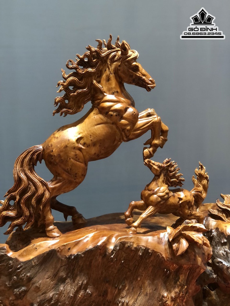 Tượng Ngựa Mẫu Tử Gỗ Ngọc  Am Cao 63 Ngang 58 Sâu 27 (cm) 5