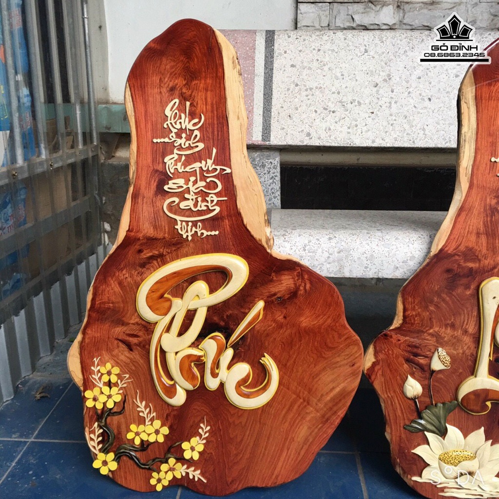 Tranh Gỗ Phúc Lộc Thọ Gỗ Hương Cao 75 Rộng 48 Dày 2 (cm) 0