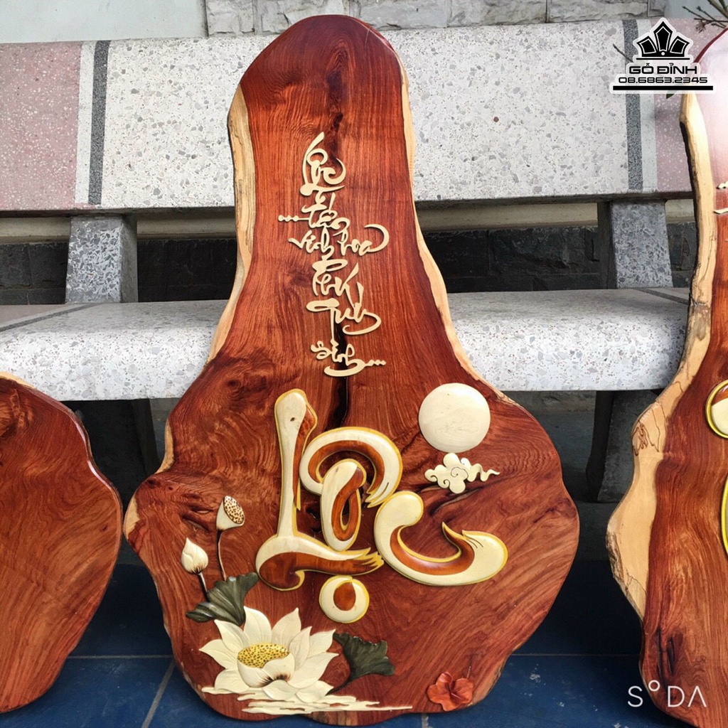 Tranh Gỗ Phúc Lộc Thọ Gỗ Hương Cao 75 Rộng 48 Dày 2 (cm) 1