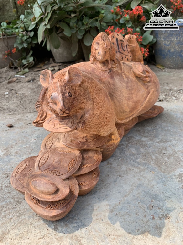 Tượng Chuột Tài Lộc Gỗ Hương Cao 25 Ngang 45 Sâu 20 (cm) 0