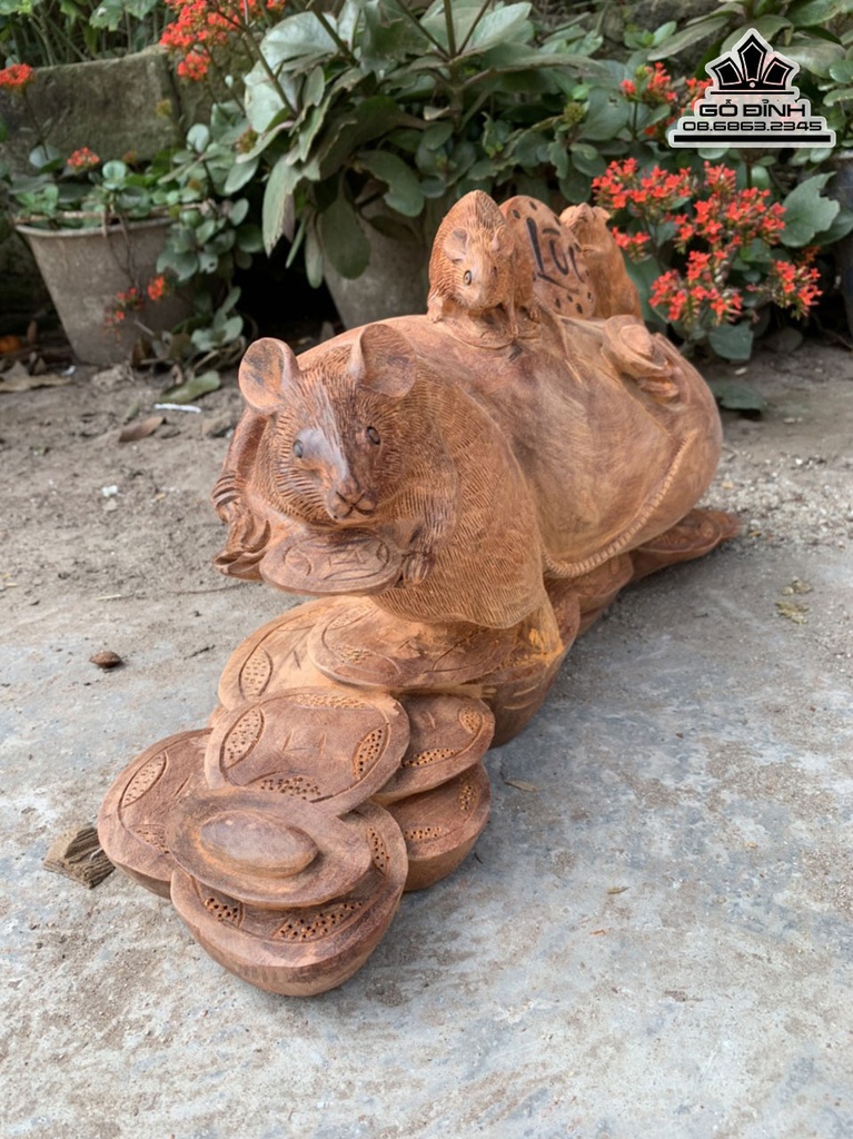 Tượng Chuột Tài Lộc Gỗ Hương Cao 25 Ngang 45 Sâu 20 (cm) 3