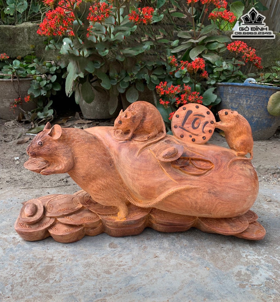 Tượng Chuột Tài Lộc Gỗ Hương Cao 25 Ngang 45 Sâu 20 (cm) 5