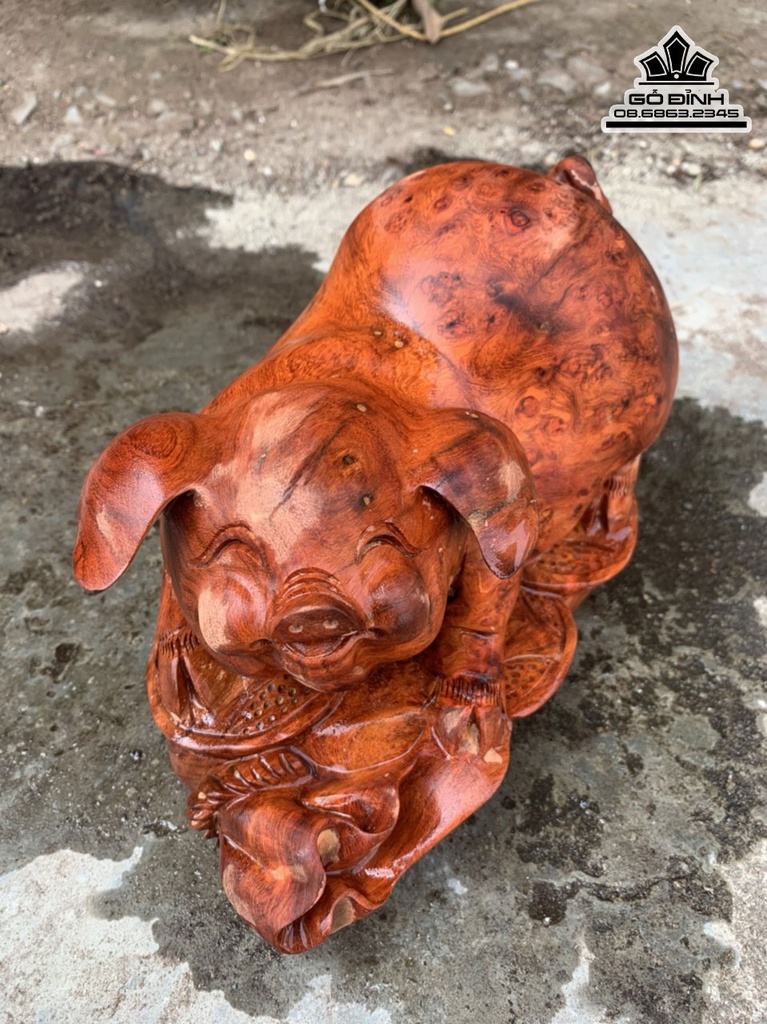 Tượng Heo Gỗ Nu Hương Cao 13 Ngang 25 Sâu 13 (cm) 4