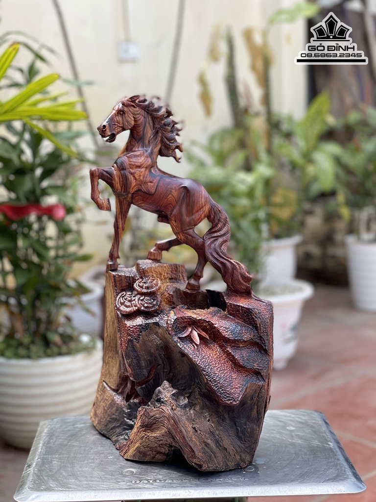 Tượng Ngựa (Nhát Mã) Gỗ Cẩm Cao 50 Ngang 30 Sâu 20 (cm) 2