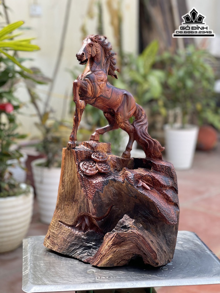 Tượng Ngựa (Nhát Mã) Gỗ Cẩm Cao 50 Ngang 30 Sâu 20 (cm) 3