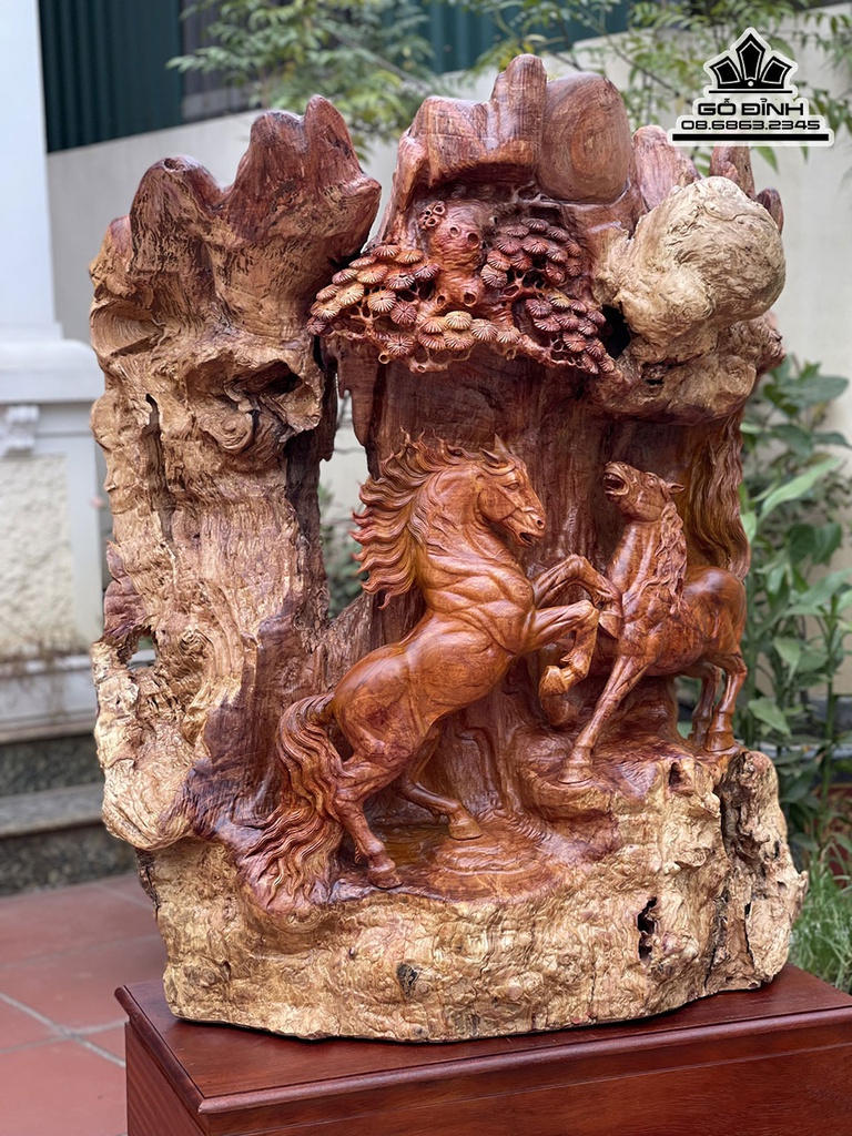 Tượng Ngựa (Song Mã Uyên Ương) Gỗ Hương Cao Cả Kỷ 147 Ngang 83 Sâu 35(cm) 2