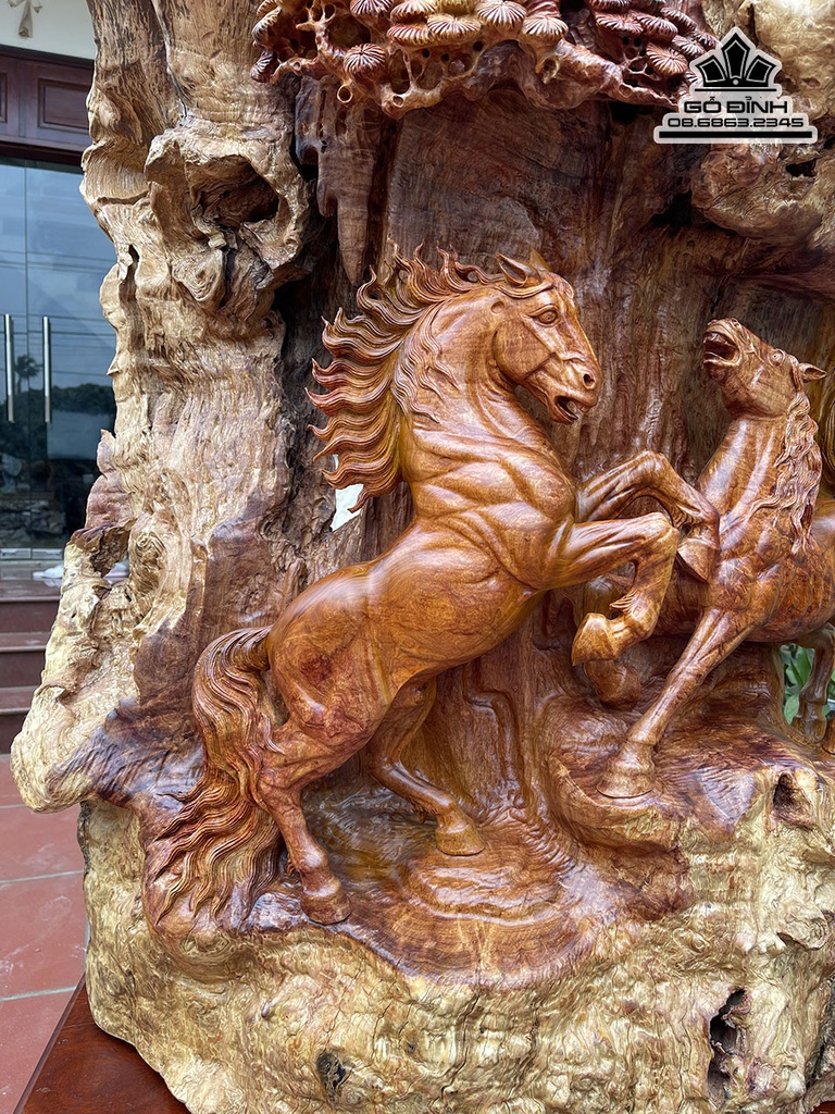 Tượng Ngựa (Song Mã Uyên Ương) Gỗ Hương Cao Cả Kỷ 147 Ngang 83 Sâu 35(cm) 5