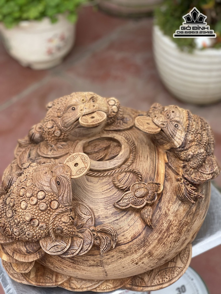 Tượng Cóc(Tam Cóc) Chấn Chum Gỗ Ngọc Am Cao 23 Ngang 45 Sâu 40 (cm) 5