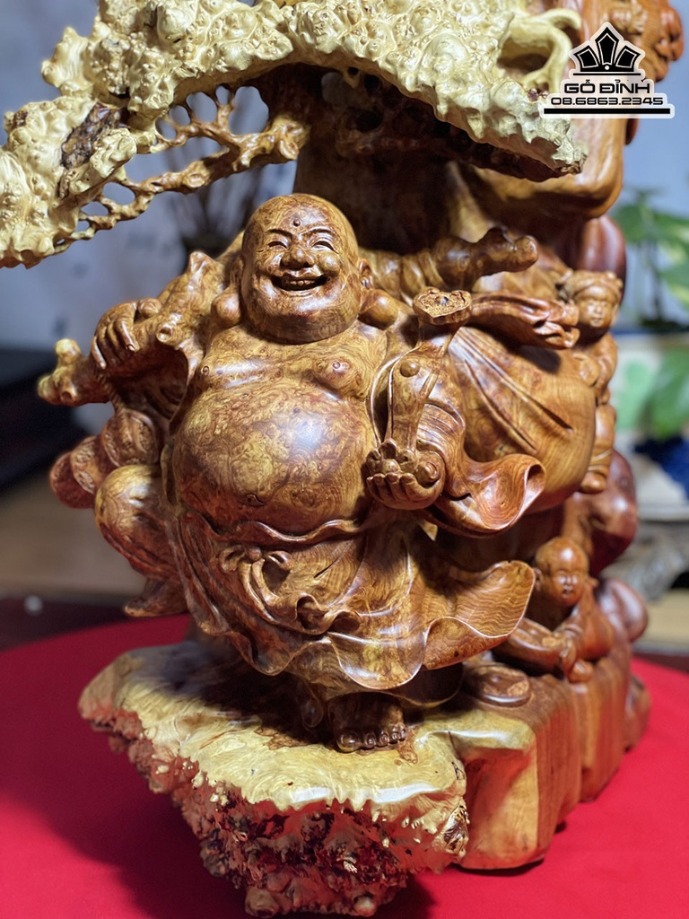 Tượng Di Lặc Tam Phúc Gỗ Nu  Hương Cao 63 Ngang 40 Sâu 23(cm) 2