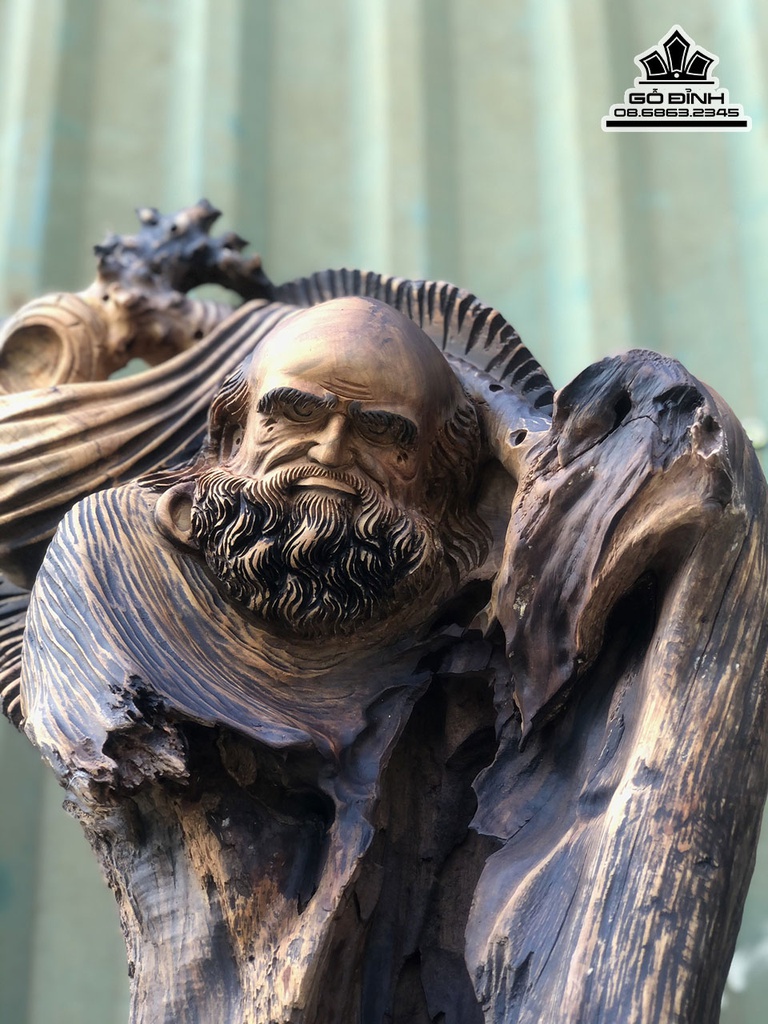 Tượng Đạt Ma Sư Tổ Gỗ Bách Xanh Cao 86 Ngang 28 Sâu 15 (cm) 1