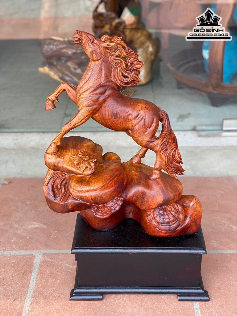 Tượng Ngựa (Nhất Mã) Gỗ Hương Cao Cả Kỷ 80 Ngang 50 Sâu 25 (cm) 0