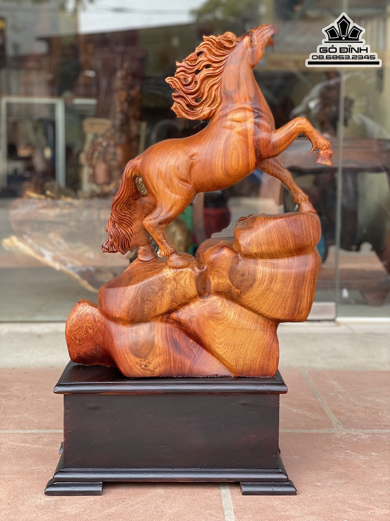 Tượng Ngựa (Nhất Mã) Gỗ Hương Cao Cả Kỷ 80 Ngang 50 Sâu 25 (cm) 1