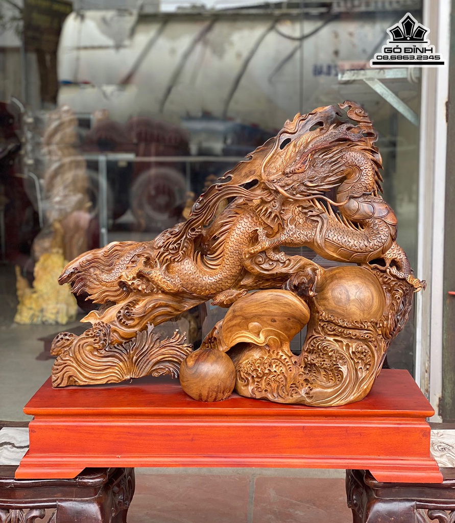 Tượng Rồng(Nhất Long) Gỗ Bách Xanh Cao 65 Ngang 84 Sâu 34 (cm) 0