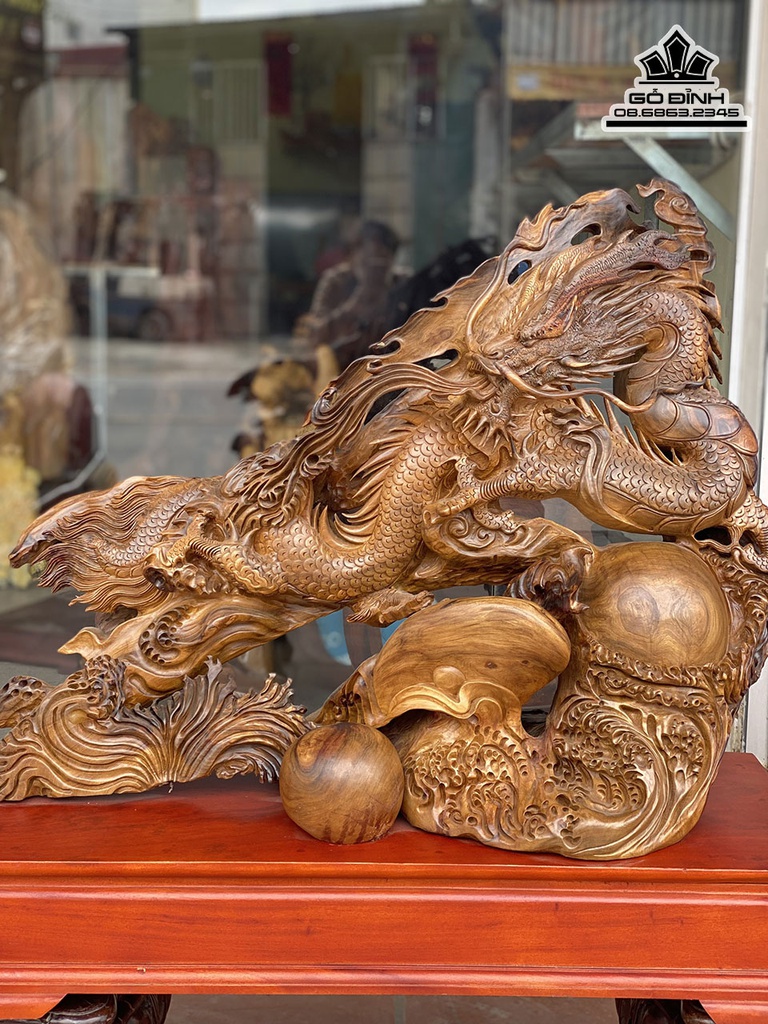 Tượng Rồng(Nhất Long) Gỗ Bách Xanh Cao 65 Ngang 84 Sâu 34 (cm) 2