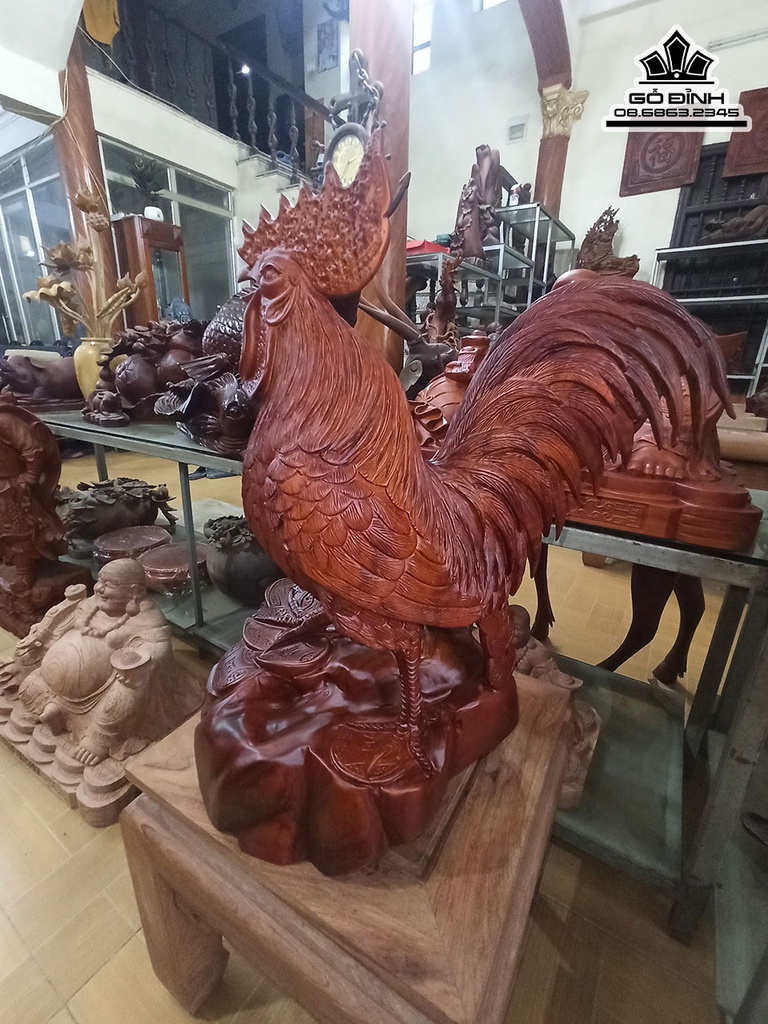 Tượng Gà (Nhất Kê) Tài Lộc Gỗ Hương Cao 54 Ngang 30 Sâu 30 (cm) 0