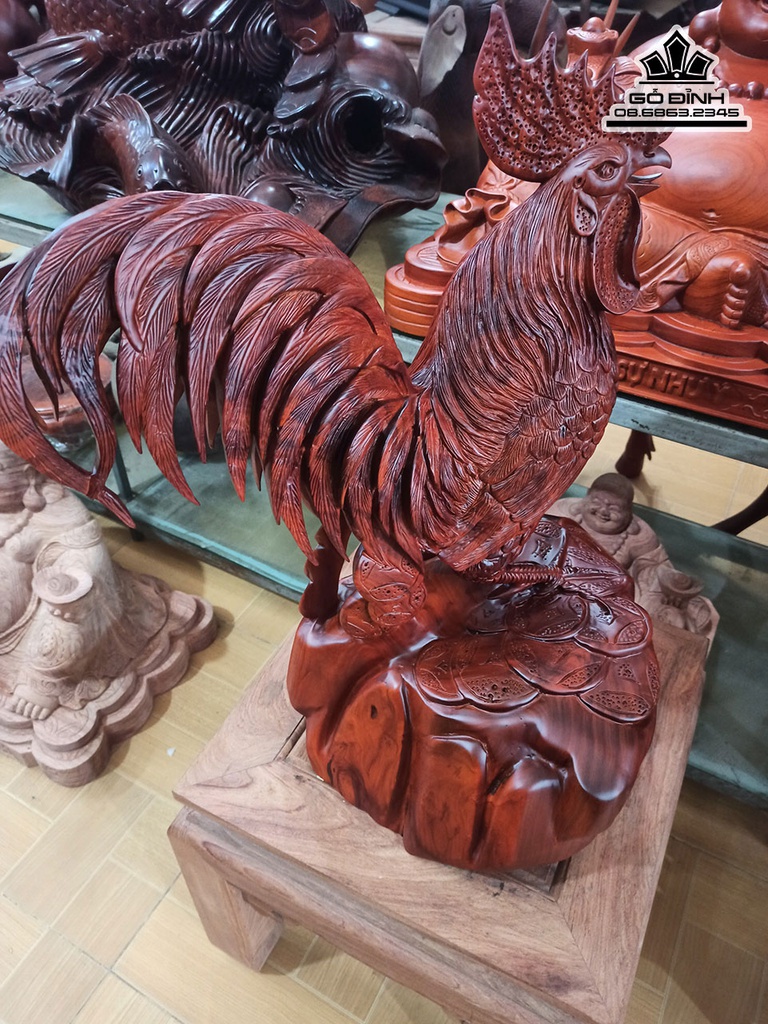 Tượng Gà (Nhất Kê) Tài Lộc Gỗ Hương Cao 54 Ngang 30 Sâu 30 (cm) 1