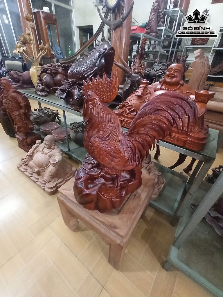 Tượng Gà (Nhất Kê) Tài Lộc Gỗ Hương Cao 54 Ngang 30 Sâu 30 (cm) 2