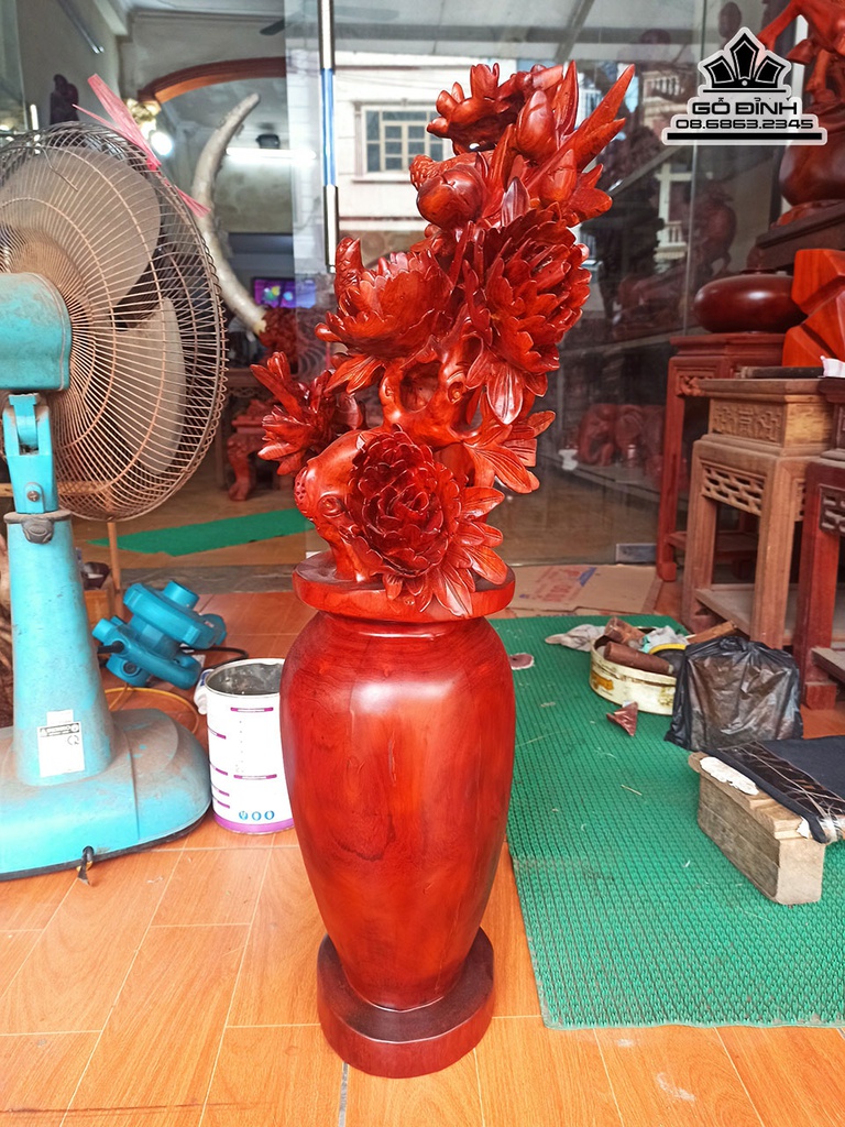 Bình Bông Mai Điểu Gỗ Hương Cao 73 Ngang 28 Sâu 15 (cm) 1