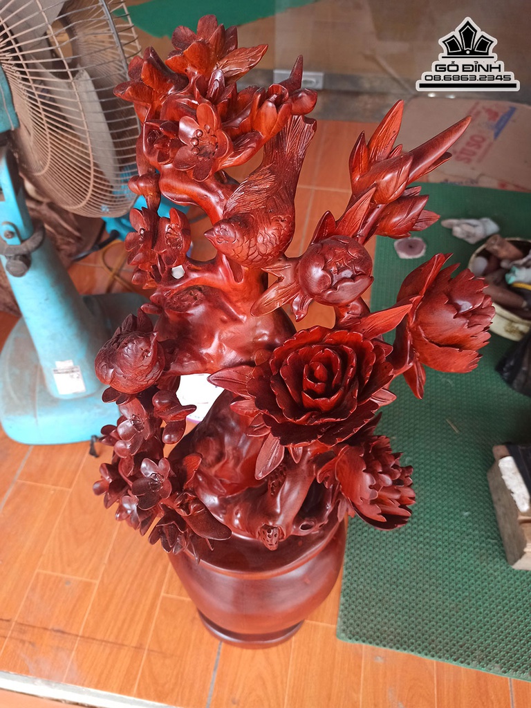 Bình Bông Mai Điểu Gỗ Hương Cao 73 Ngang 28 Sâu 15 (cm) 2