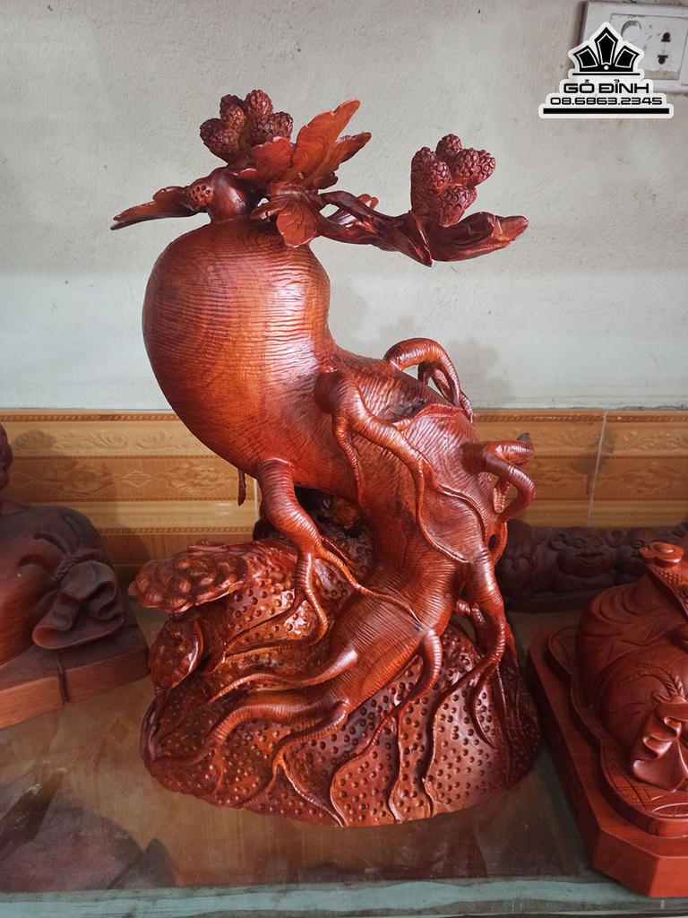 Tượng Nhân Sâm Phong Thủy Gỗ Hương Cao 52 Ngang 25 Sâu 17 (cm) 0