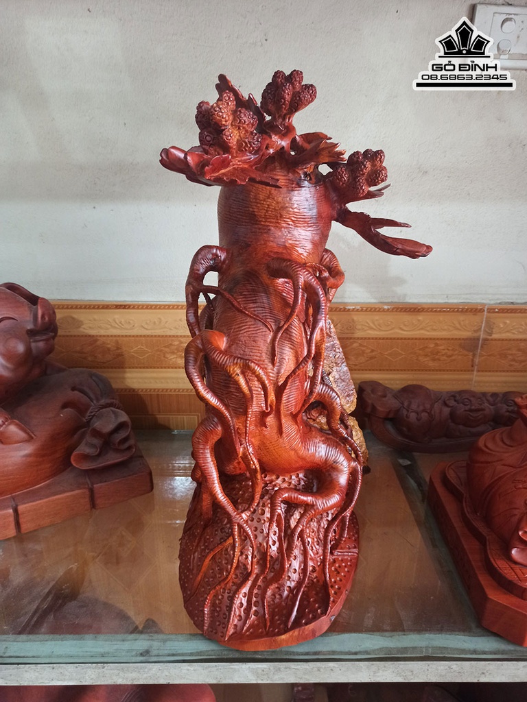 Tượng Nhân Sâm Phong Thủy Gỗ Hương Cao 52 Ngang 25 Sâu 17 (cm) 2