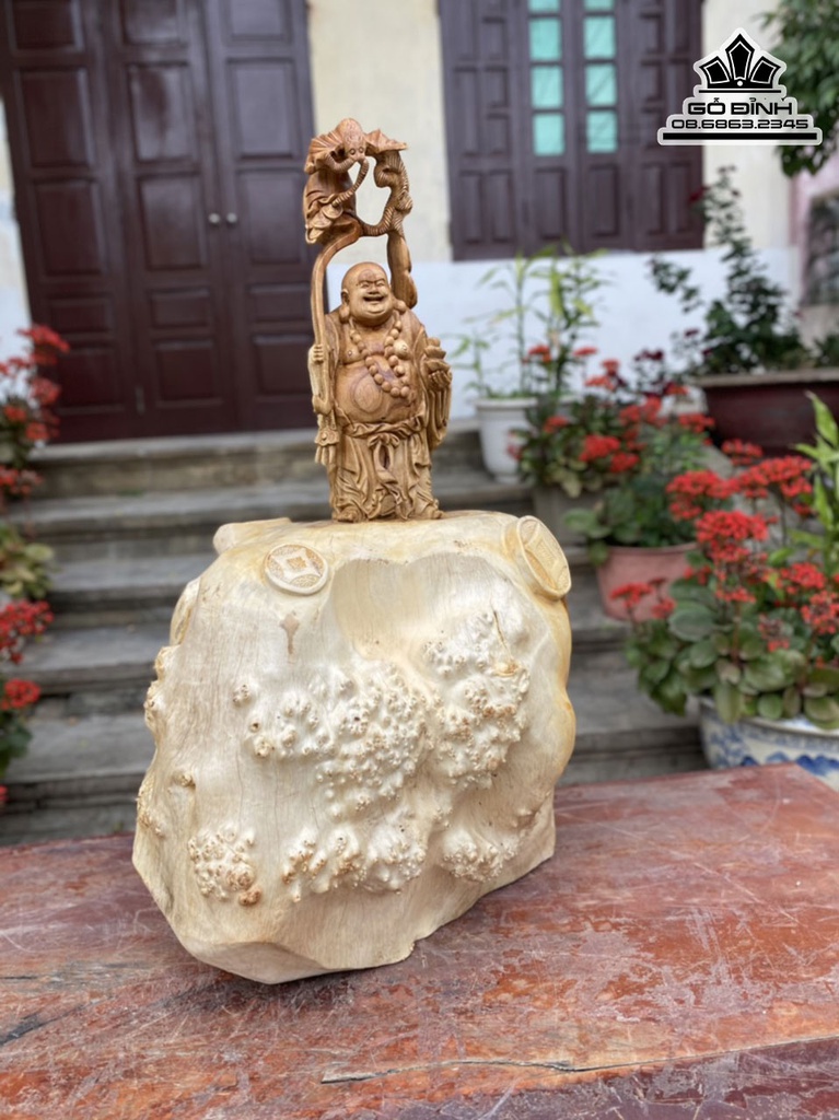 Tượng Phật Di Lặc Gỗ Nu Hương Cao 62 Ngang 35 Sâu 28 (cm) 1