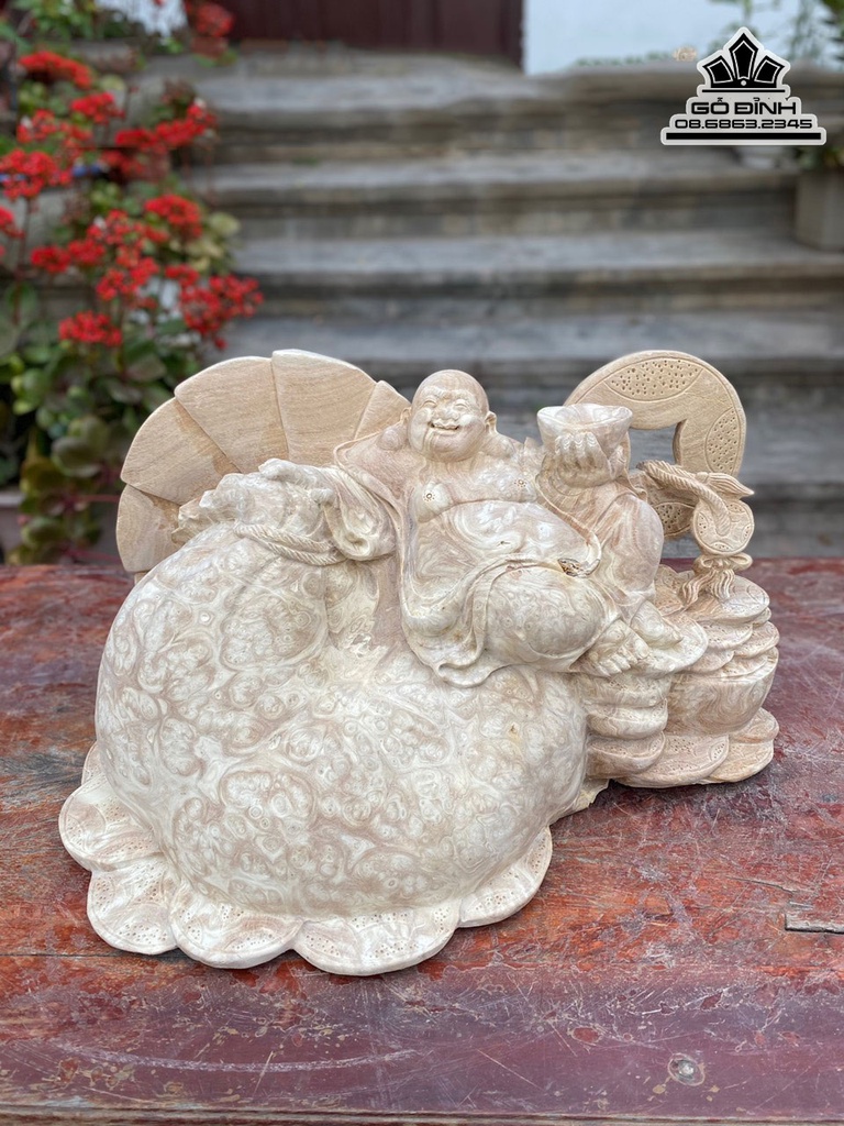 Tượng Phật Di Lặc Gỗ Nu Nghiến Cao 23 Ngang 41 Sâu 24 (cm) 3