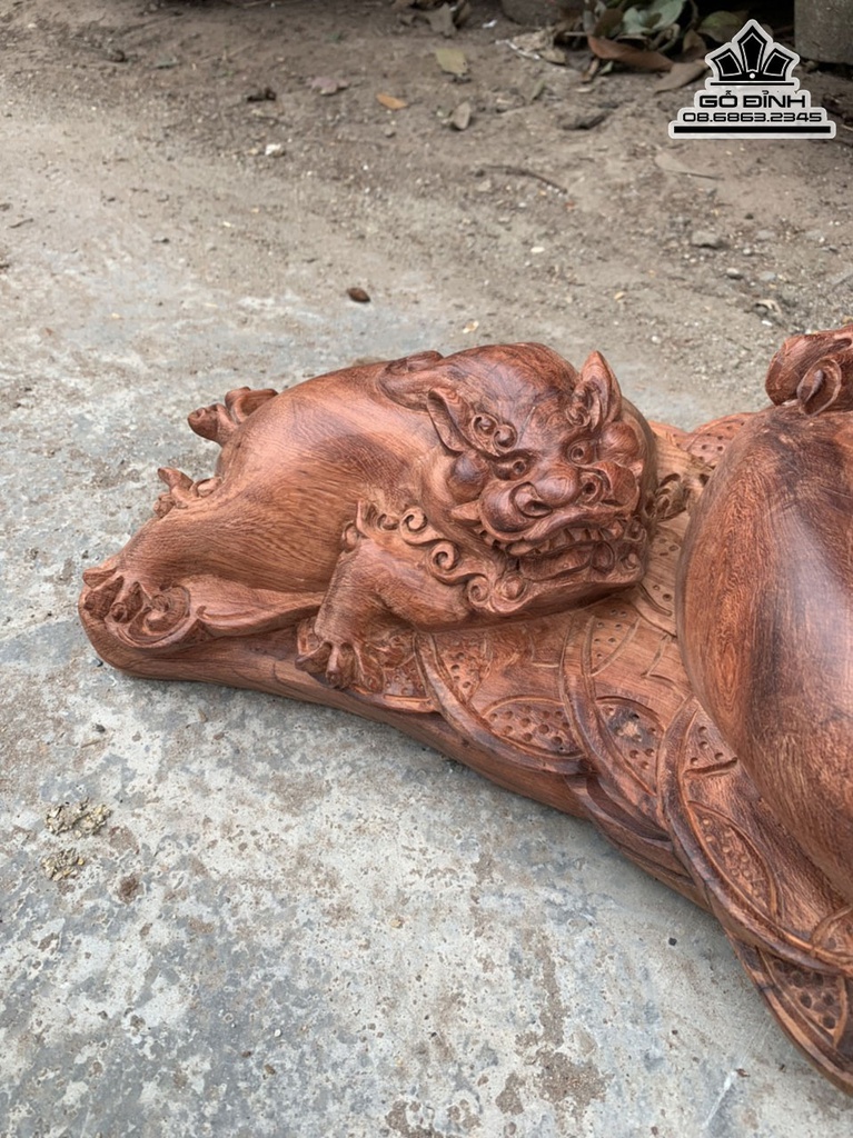 Tượng Nghê Mẫu Tử Gỗ Hương Cao 30 Ngang 60 Sâu 25 (cm) 1