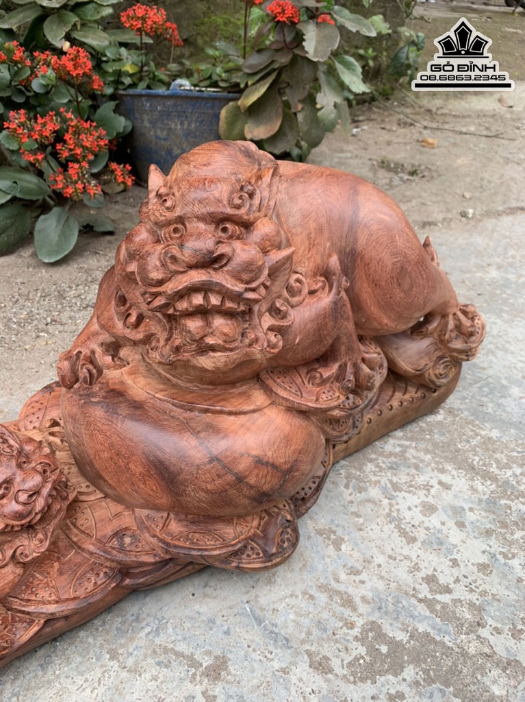 Tượng Nghê Mẫu Tử Gỗ Hương Cao 30 Ngang 60 Sâu 25 (cm) 2