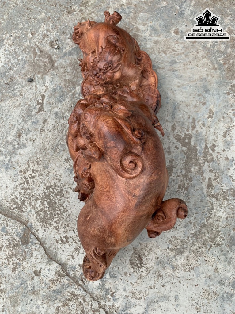 Tượng Nghê Mẫu Tử Gỗ Hương Cao 30 Ngang 60 Sâu 25 (cm) 3