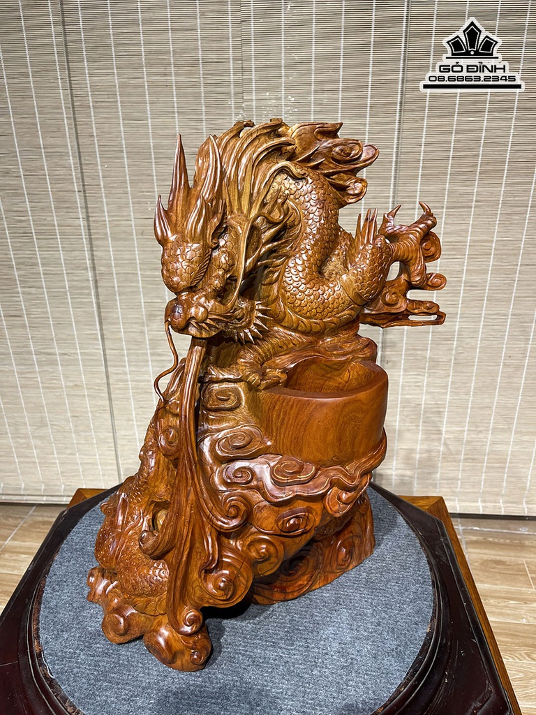 Tượng Rồng (Nhất Long) Gỗ Cẩm Cao 42 Ngang 38 Sâu 25 (cm) 2