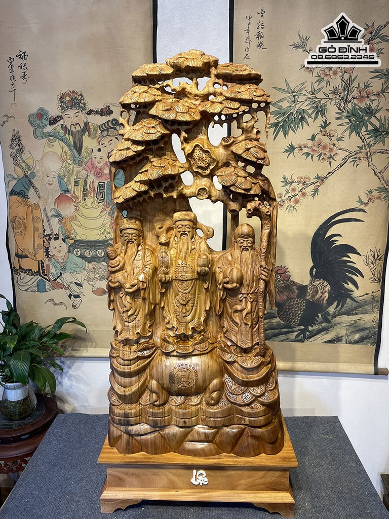 Tượng Phúc Lộc Thọ Gỗ Ngọc Am Cao 96 Ngang 46 Sâu 23 (cm) 0