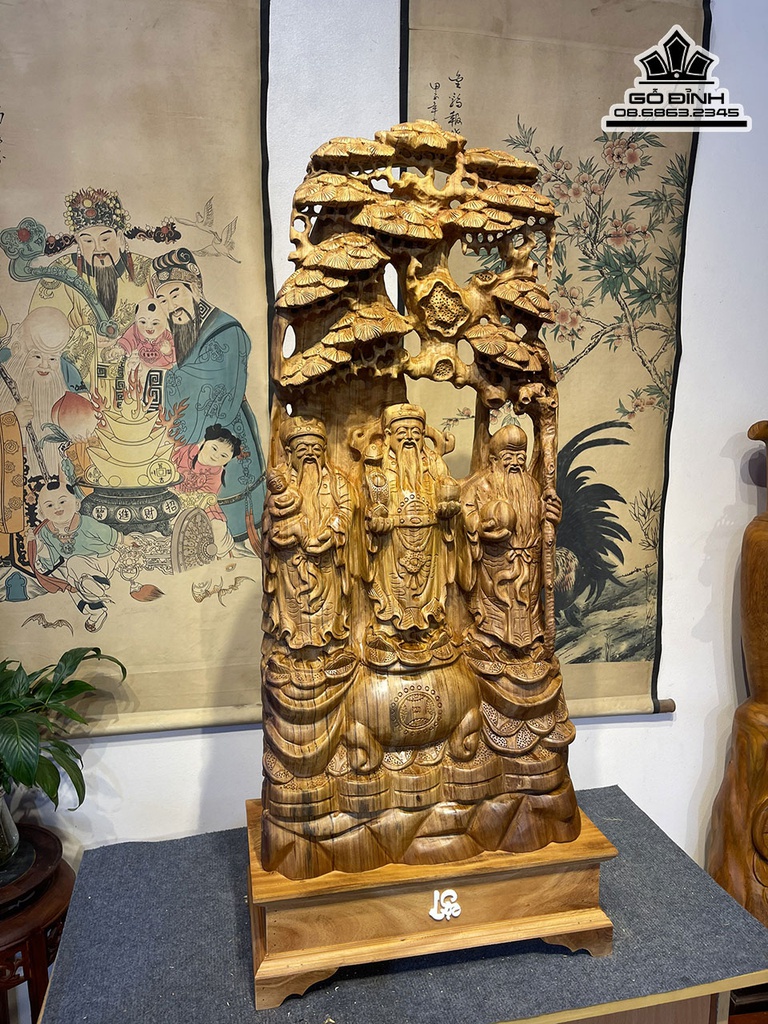 Tượng Phúc Lộc Thọ Gỗ Ngọc Am Cao 96 Ngang 46 Sâu 23 (cm) 1