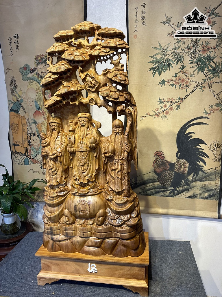 Tượng Phúc Lộc Thọ Gỗ Ngọc Am Cao 96 Ngang 46 Sâu 23 (cm) 2