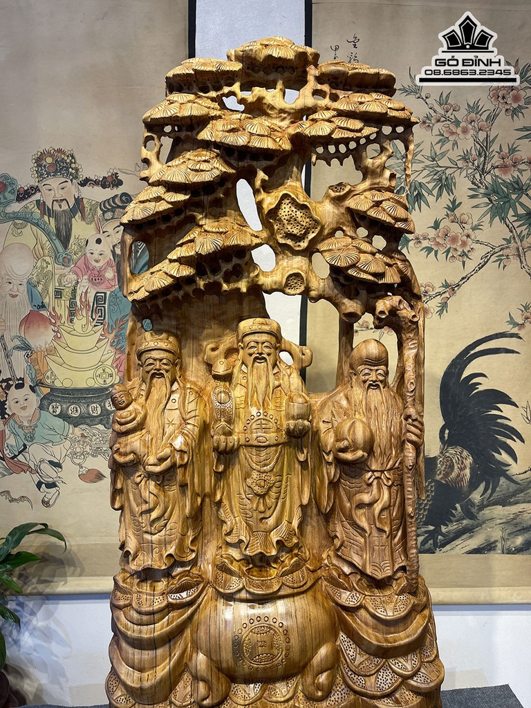 Tượng Phúc Lộc Thọ Gỗ Ngọc Am Cao 96 Ngang 46 Sâu 23 (cm) 4