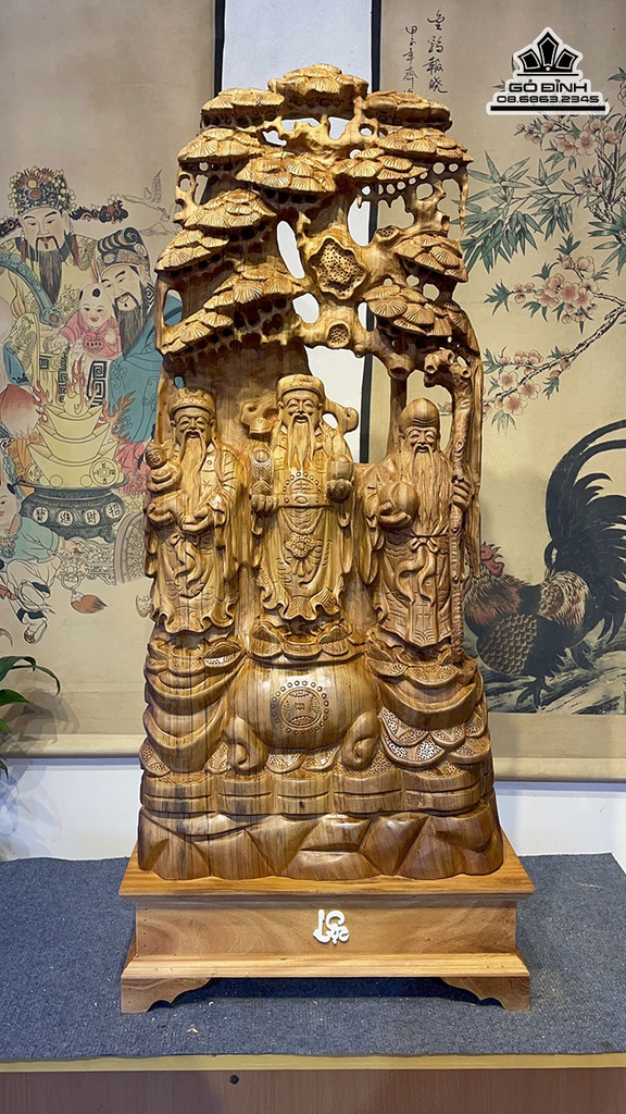Tượng Phúc Lộc Thọ Gỗ Ngọc Am Cao 96 Ngang 46 Sâu 23 (cm) 5