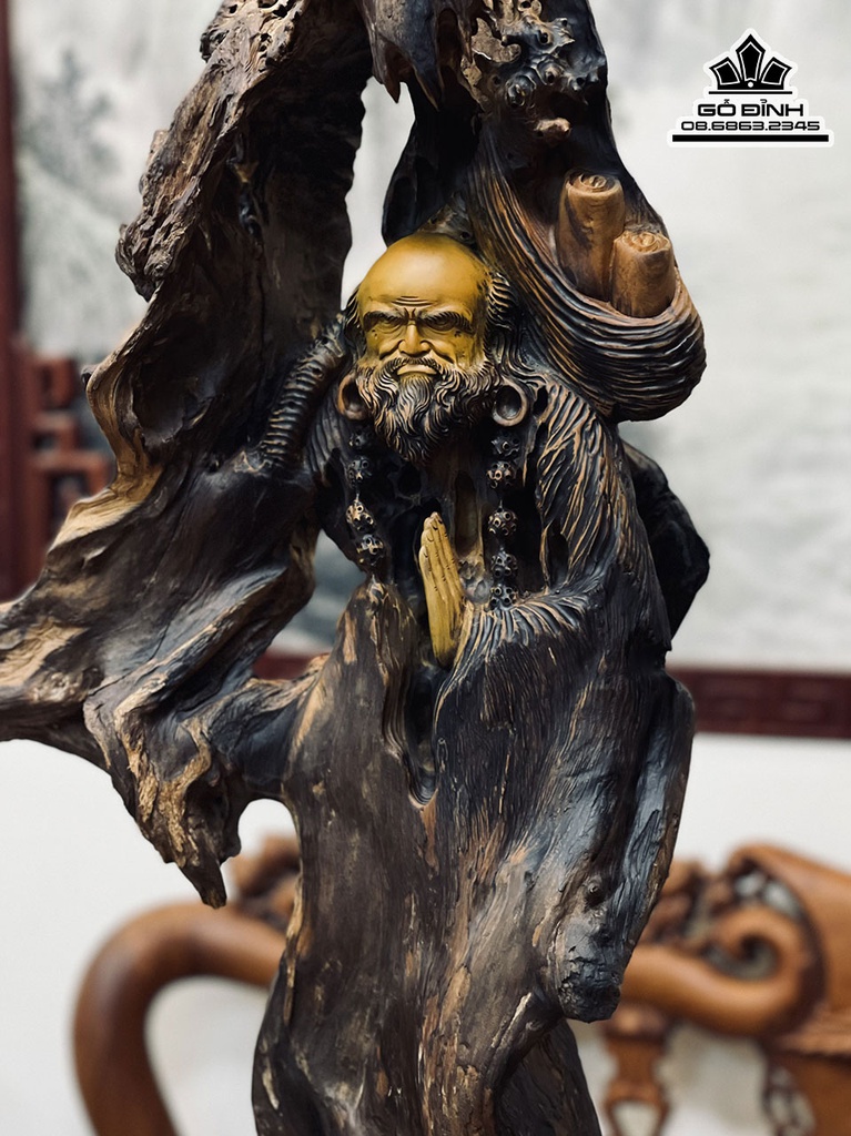 Tượng Đạt Ma Sư Tổ Gỗ Bách Xanh Cao 83 Ngang 40 Sâu 13 (cm) 0