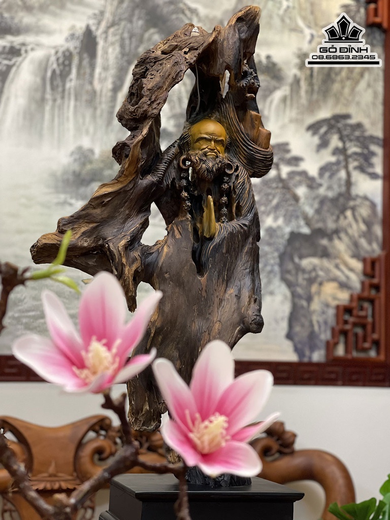 Tượng Đạt Ma Sư Tổ Gỗ Bách Xanh Cao 83 Ngang 40 Sâu 13 (cm) 3
