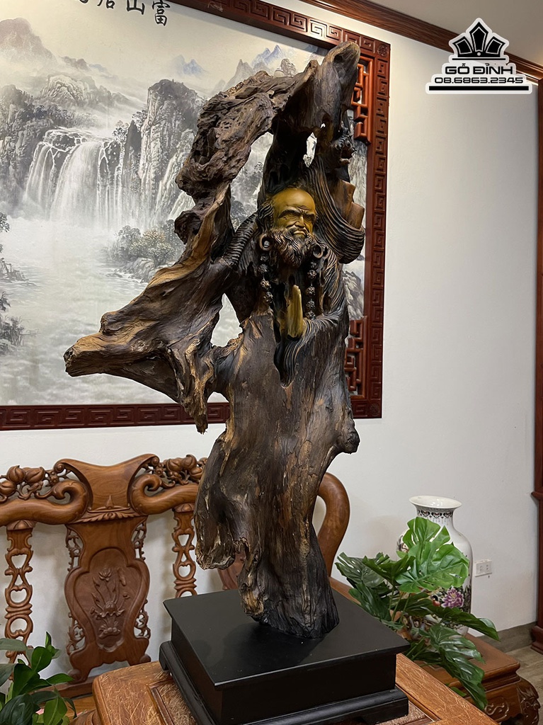 Tượng Đạt Ma Sư Tổ Gỗ Bách Xanh Cao 83 Ngang 40 Sâu 13 (cm) 4