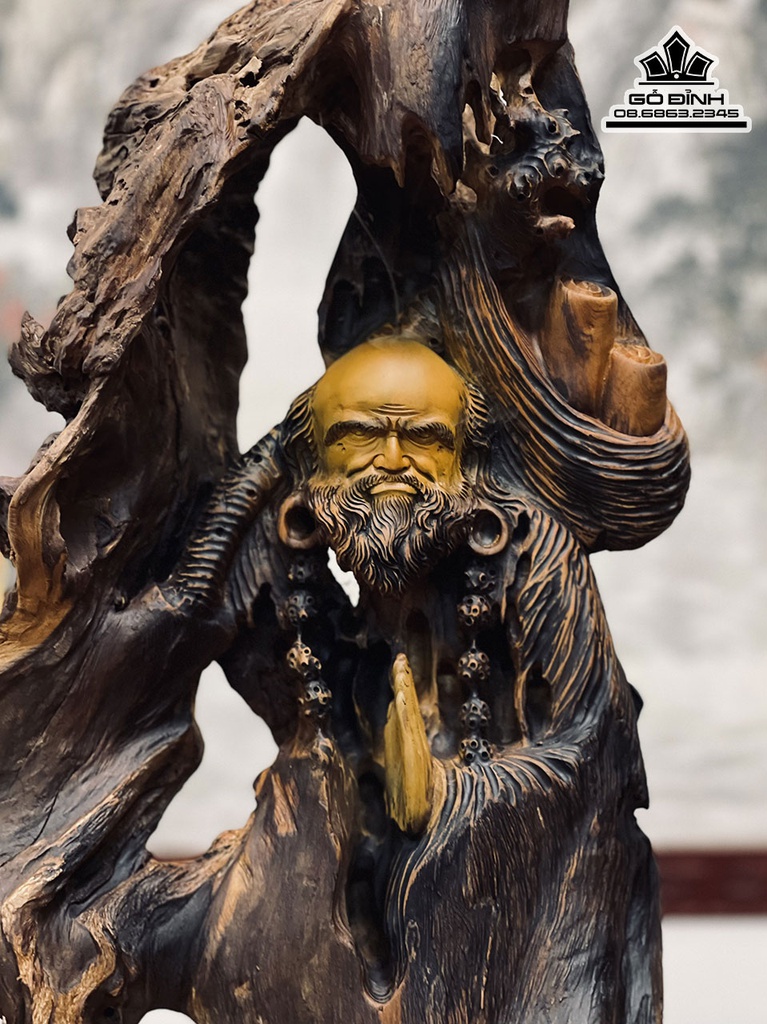 Tượng Đạt Ma Sư Tổ Gỗ Bách Xanh Cao 83 Ngang 40 Sâu 13 (cm) 5